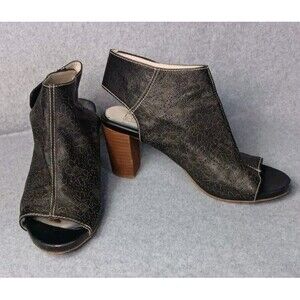 L'Artiste Spring Step Black Leather Floral Tooled Slingback Sandals Shooties 7